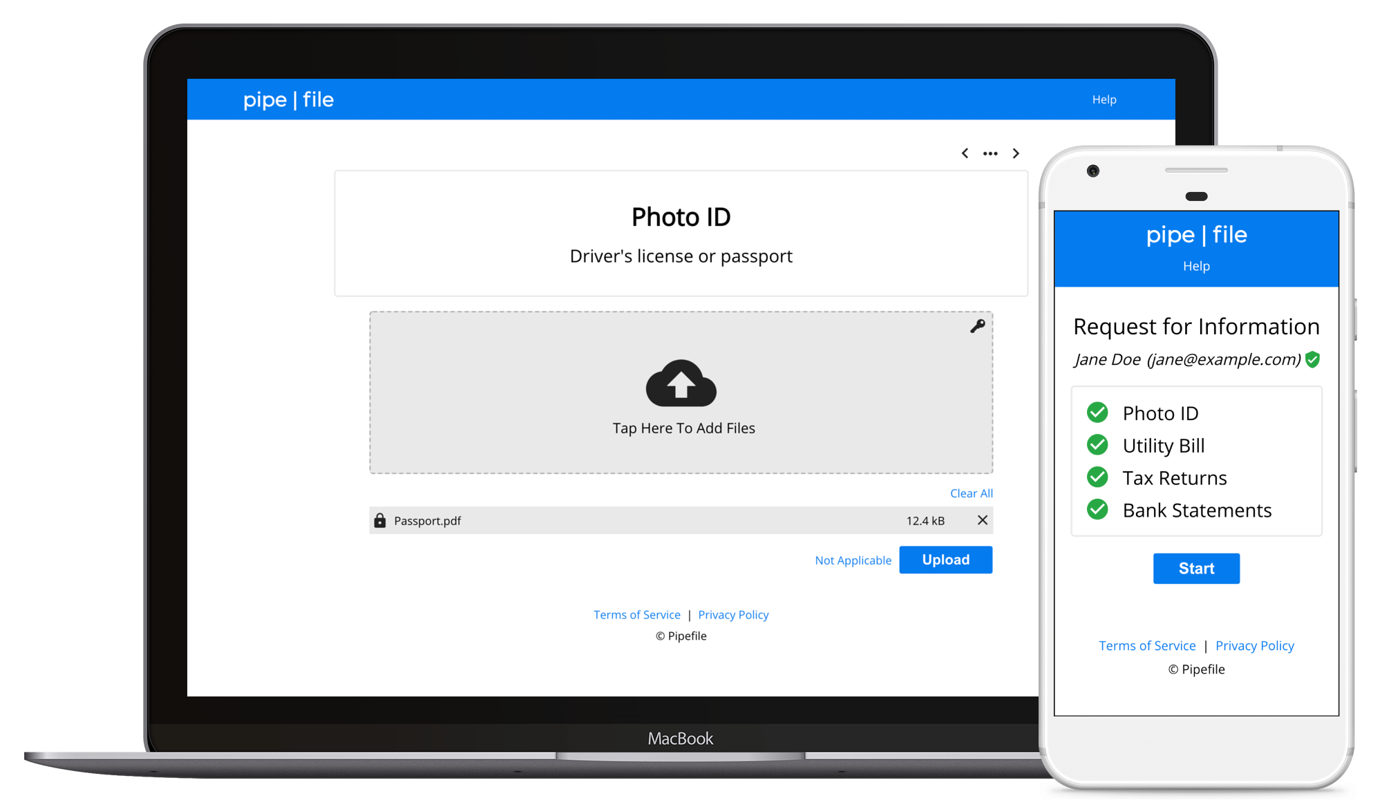 Laptop and phone showing Pipefile interface